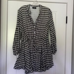 Gingham dress with pull string waist